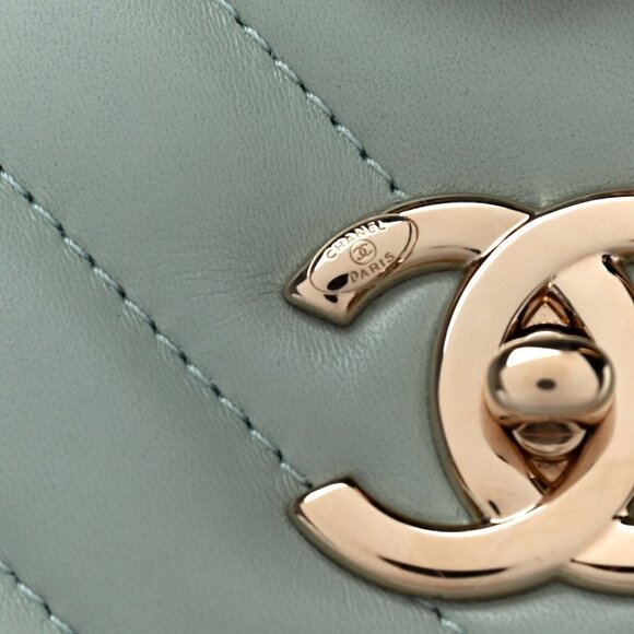 Authentic CHANEL Trendy Chevron Lambskin Quilted Dual Handle Flap Bag Mint Tote - Picture 5 of 16